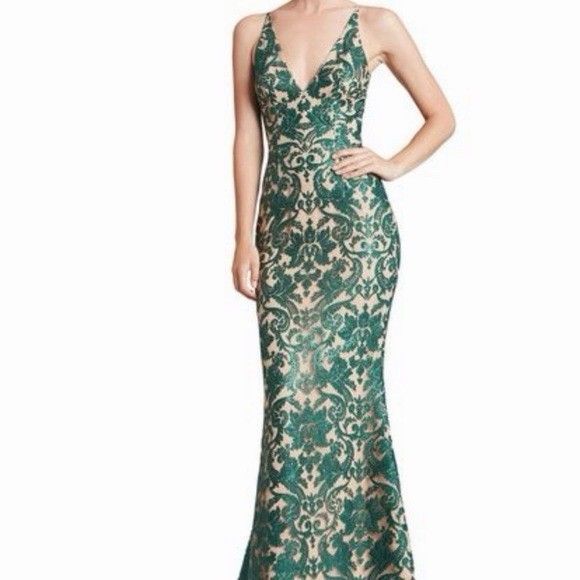 Dresses & Skirts - Dress the Population Karen Dress Green Lace Mesh Sequin Formal Prom Size Large
